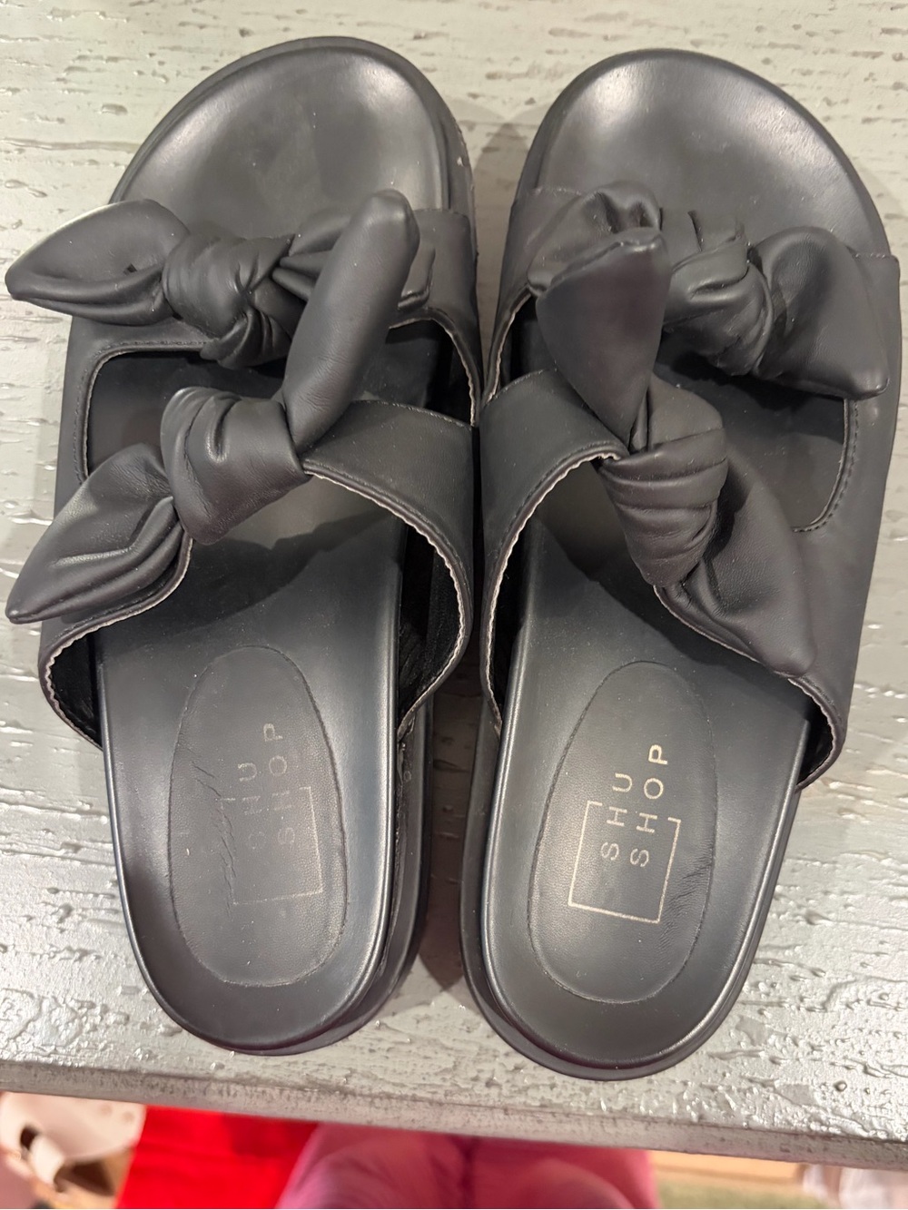 ShuShop Black Knotted Slide Sandals with Twist Strap